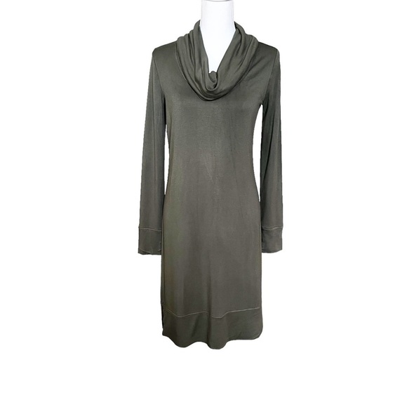Daily Ritual Supersoft Terry Long-Sleeve Cowl Neck Dress Olive Green Size Medium - Picture 3 of 10